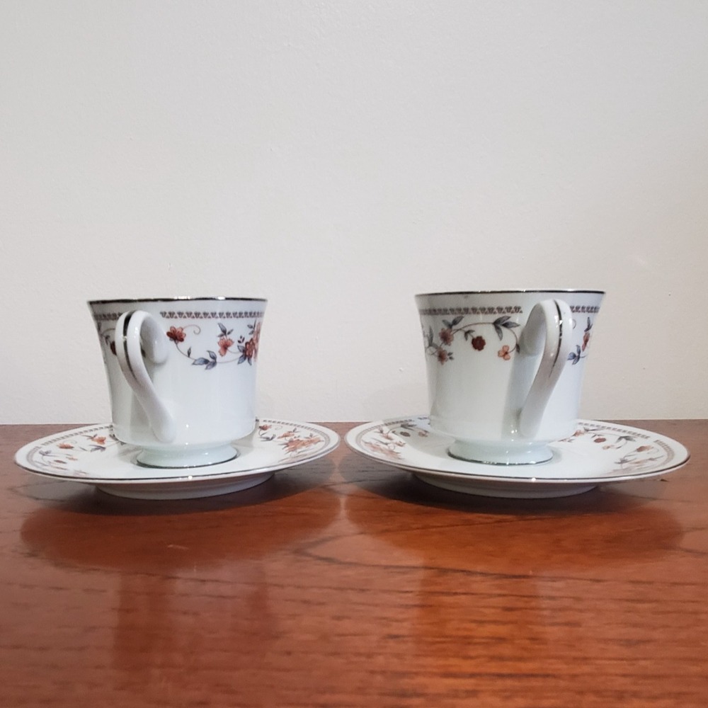 Vintage Sheffield Anniversary Fine China Footed Tea Cup & Saucer Sets (2 Pairs) - Picture 4 of 7